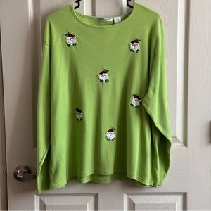 Rebecca Malone Green Christmas Santa Sequin Embroidered Sweater Women’s Size 1X